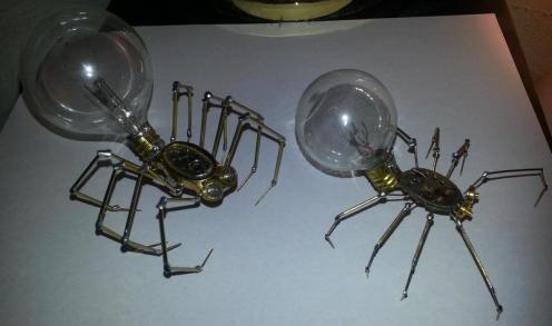 I also make aliens and spiders out of light bulbs, radio tubes, watch parts, nails and screws.